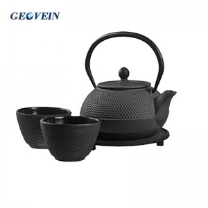 Black Cast Iron Tea Kettle Set Japanese Small Particles Style