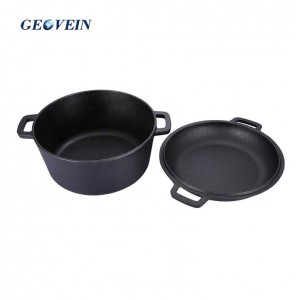 2 In 1 cast iron double dutch oven set combo cooker