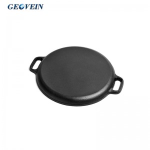 14 inch Cast Iron Grill Pan Pre-seasoned Baking Round Pizza Pan