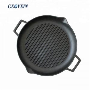 Round  Cast Iron Grill Pan With Two Helper Handles