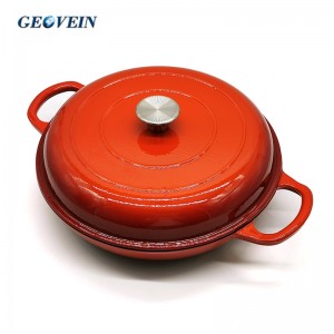 3.5 Quart Enamel Cast Iron shallow casserole braiser pan