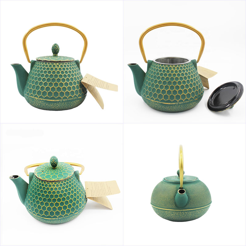 Iron Tea Pots Dark Green Hexagon Pattern