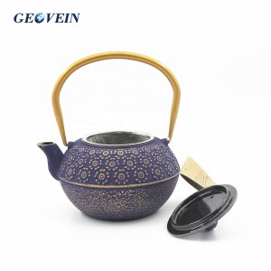 Cast Iron Tea Pot Enameled Coated Kettle with Strainer