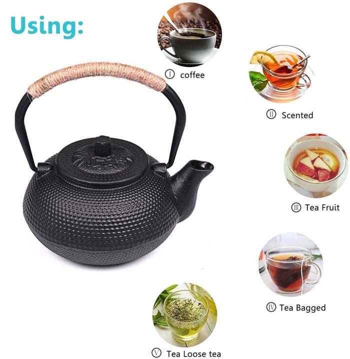 Black Cast Iron Tea Kettle Set Japanese Small Particles