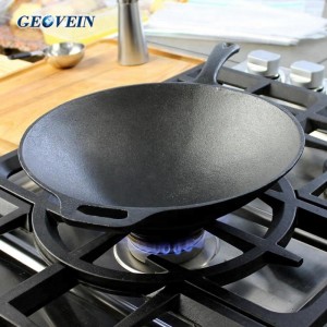 flat bottom wok cast iron chinese wok with Helper Handle