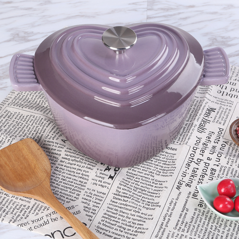 Cast iron enamel Heart shaped pink dutch oven