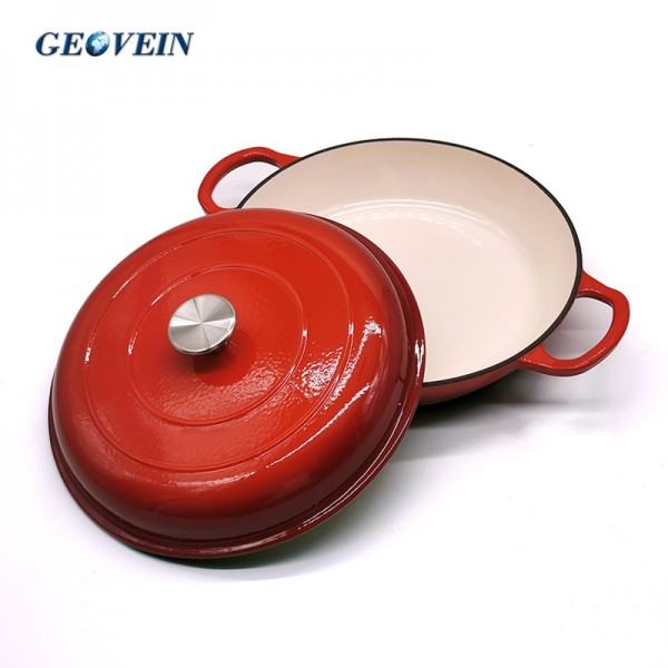 Buy Wholesale China Enameled Shallow Braiser Pan Cast Iron Round Skillet  3.8 Quart Casserole Pot With Cover & Enamel Casserole at USD 26.5