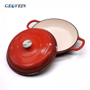 3.5 Quart Enamel Cast Iron shallow casserole braiser pan