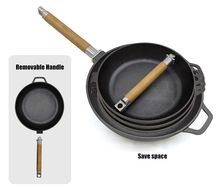 Cast Iron Skillet Cookware with Removable Wooden Handle