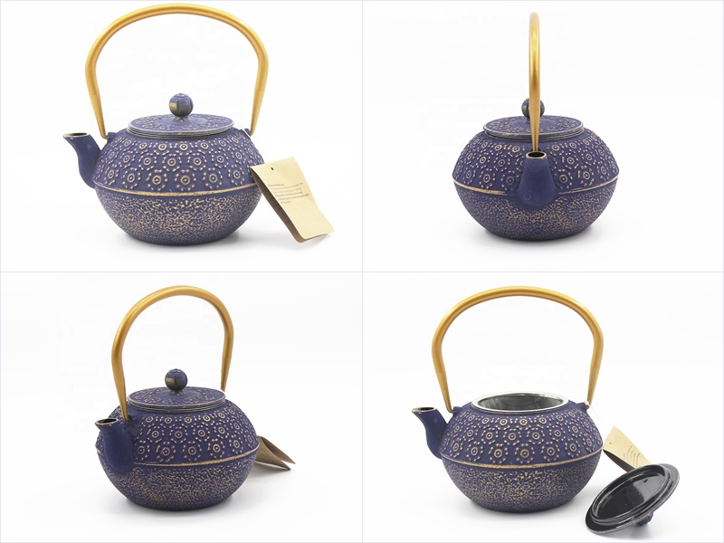 Cast Iron Tea Pot Enameled Coated Kettle with Strainer